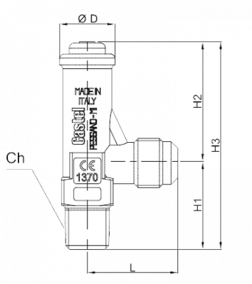 جدول مشخصات شیر اطمینان کستل (Castel safety valve)